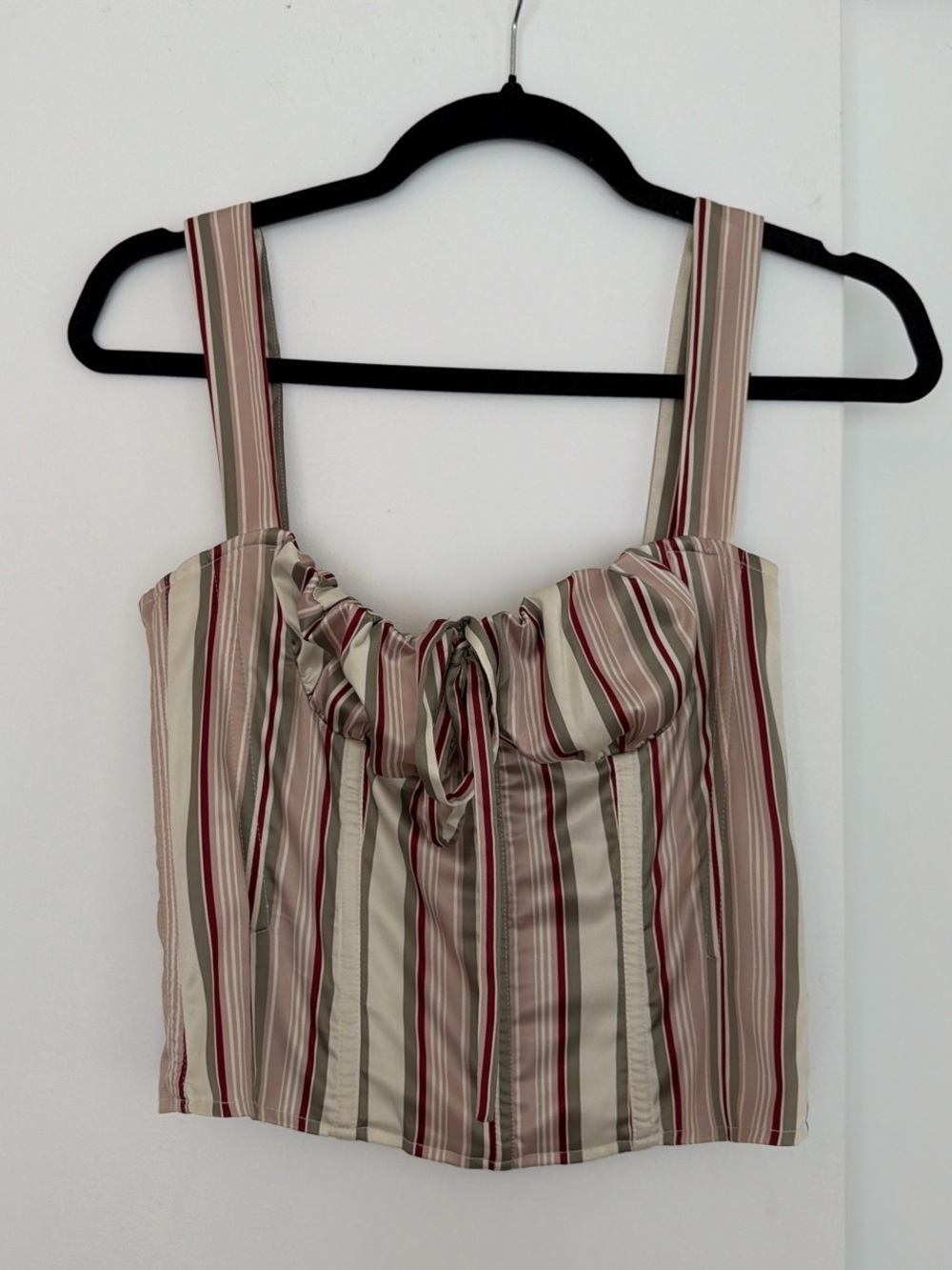 Miaou Beige and Red Striped Tie-Front Camisole
